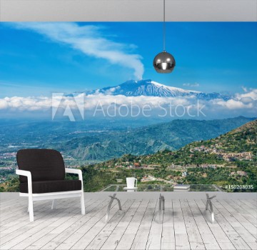 Picture of Mount Etna volcano view from Taormina Sicily